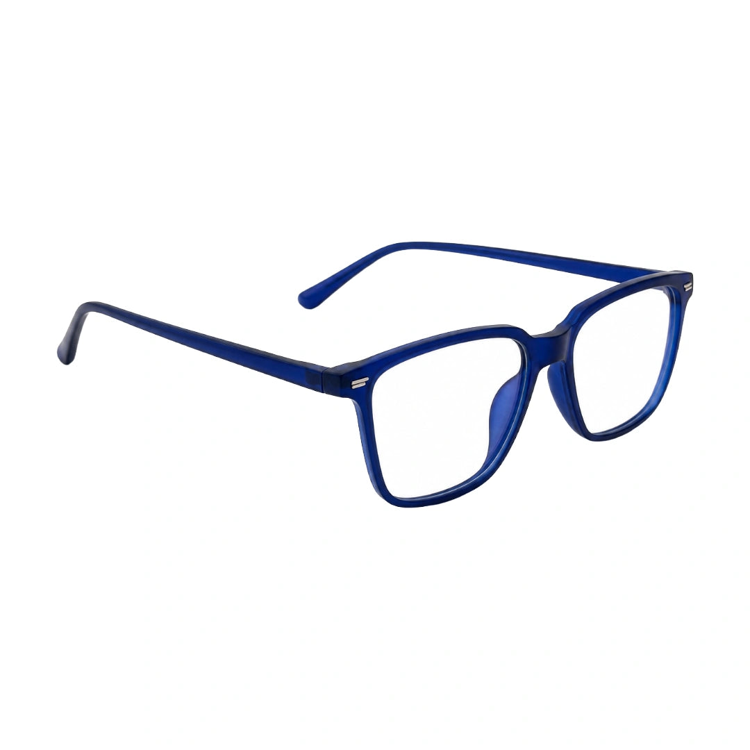 OS JJ FRAME 3238 lightweight square eyeglasses for men and women in blue, angled view