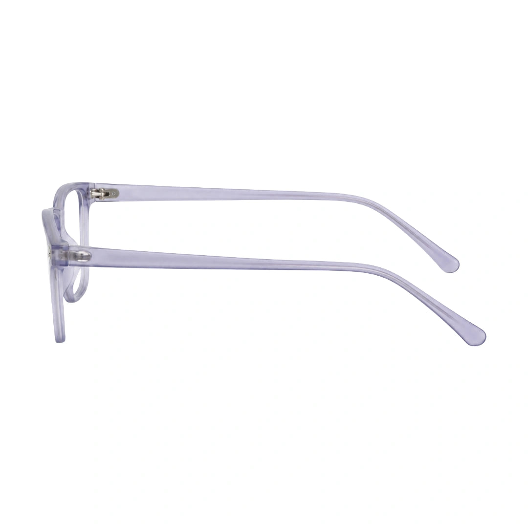 OS JJ FRAME 3238 lightweight square eyeglasses for men and women in transparent lavender, side profile view
