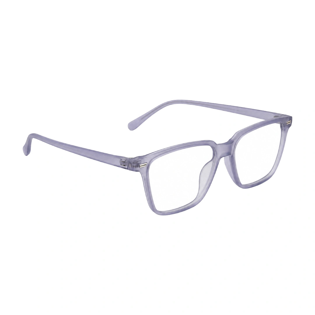 OS JJ FRAME 3238 lightweight square eyeglasses for men and women in transparent lavender, angled view