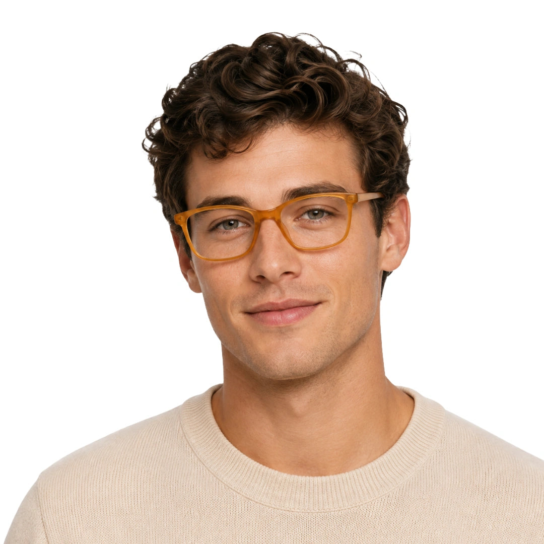 Man wearing OS JJ Frame 3248 everyday rectangular optical eyeglasses in yellow