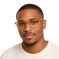 Man wearing OS JJ Frame 3248 everyday rectangular optical eyeglasses in yellow, front view