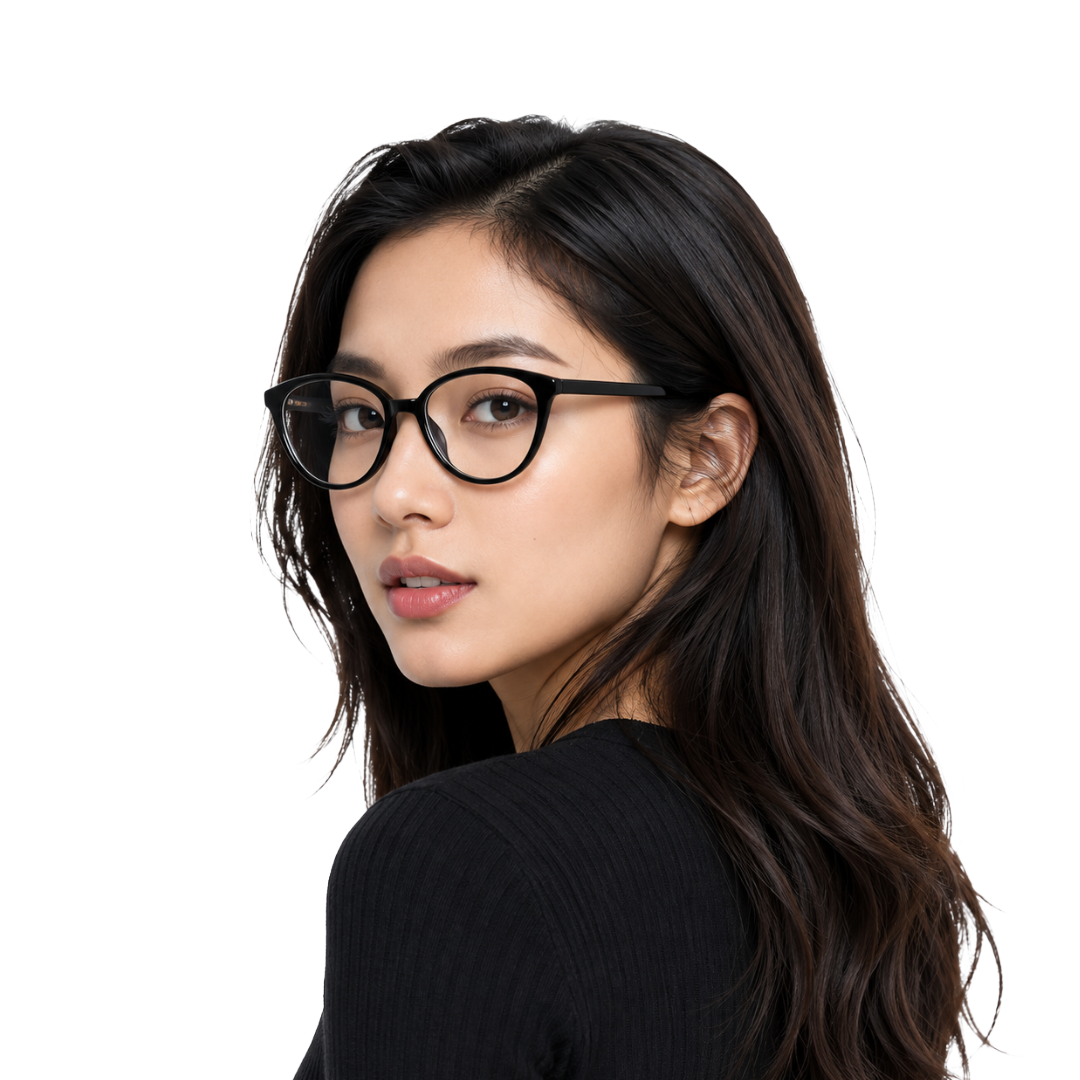 OS JJ 3318 Full-Rim Cat Eye Eyeglass Frame – Glossy Black Acetate Prescription Eyewear-zoom-6