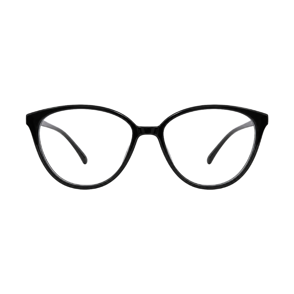 OS JJ 3318 Full-Rim Cat Eye Eyeglass Frame – Glossy Black Acetate Prescription Eyewear