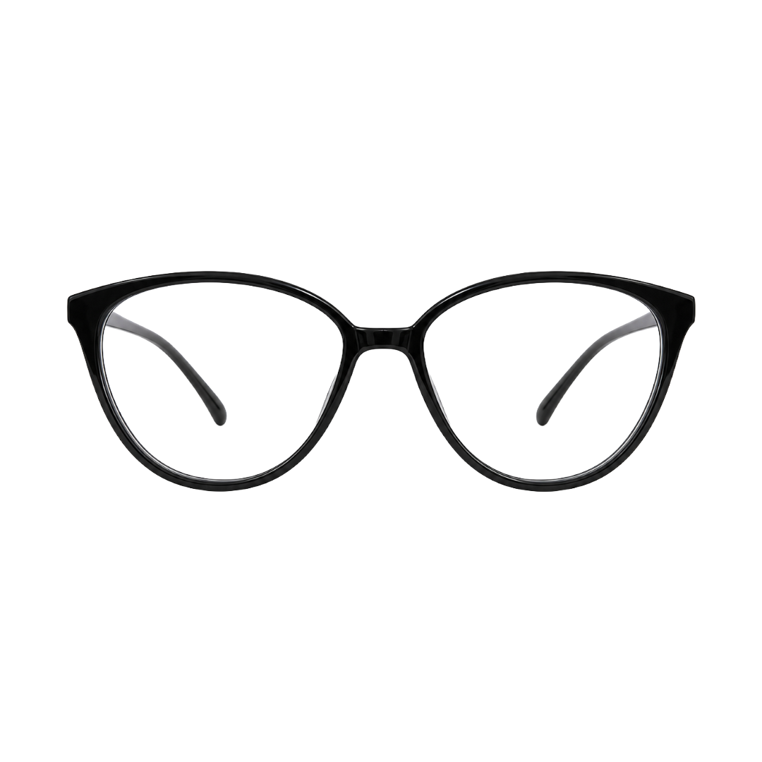 OS JJ 3318 Full-Rim Cat Eye Eyeglass Frame – Glossy Black Acetate Prescription Eyewear-1