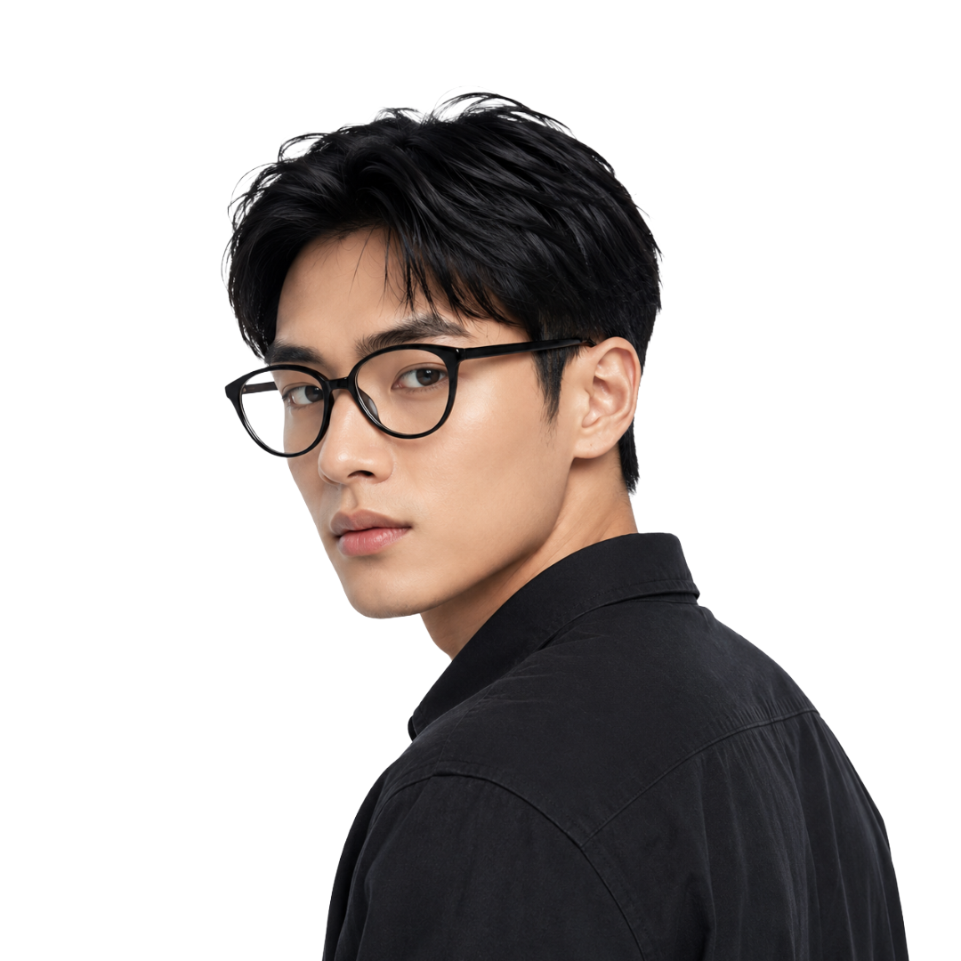 OS JJ 3318 Full-Rim Cat Eye Eyeglass Frame – Glossy Black Acetate Prescription Eyewear-zoom-7