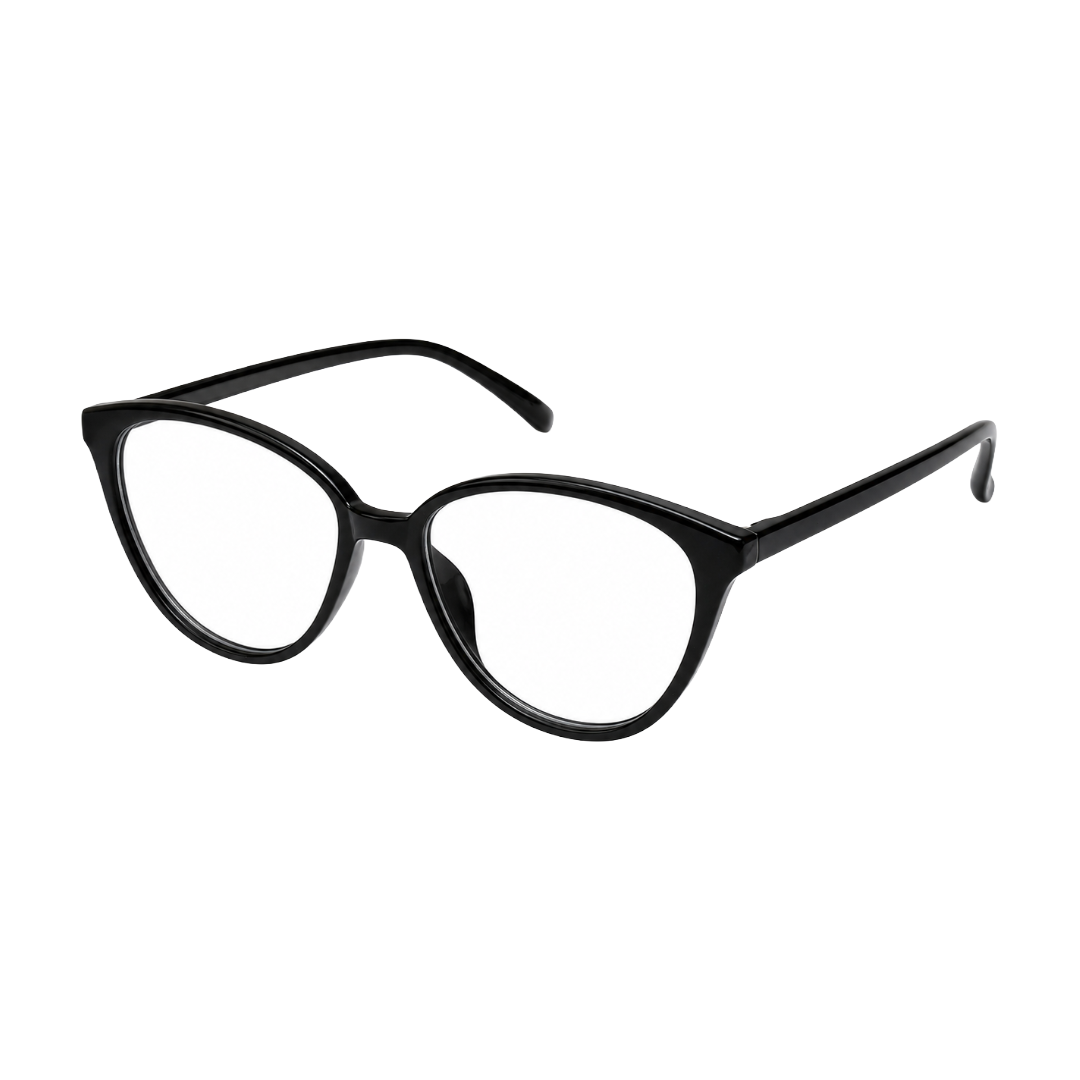 OS JJ 3318 Full-Rim Cat Eye Eyeglass Frame – Glossy Black Acetate Prescription Eyewear-zoom-2