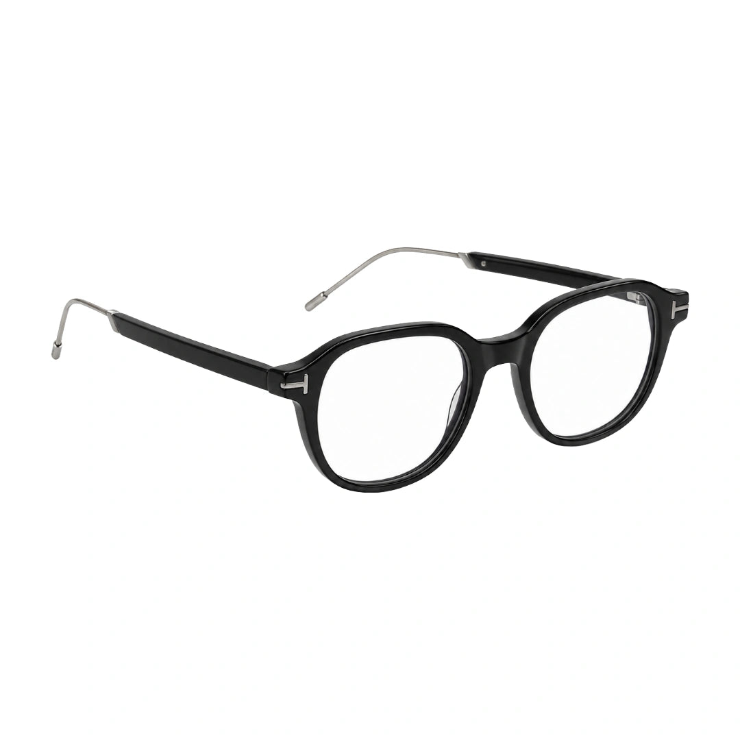 OS Love My Country 69208 geometric round prescription eyeglasses in black, angled view