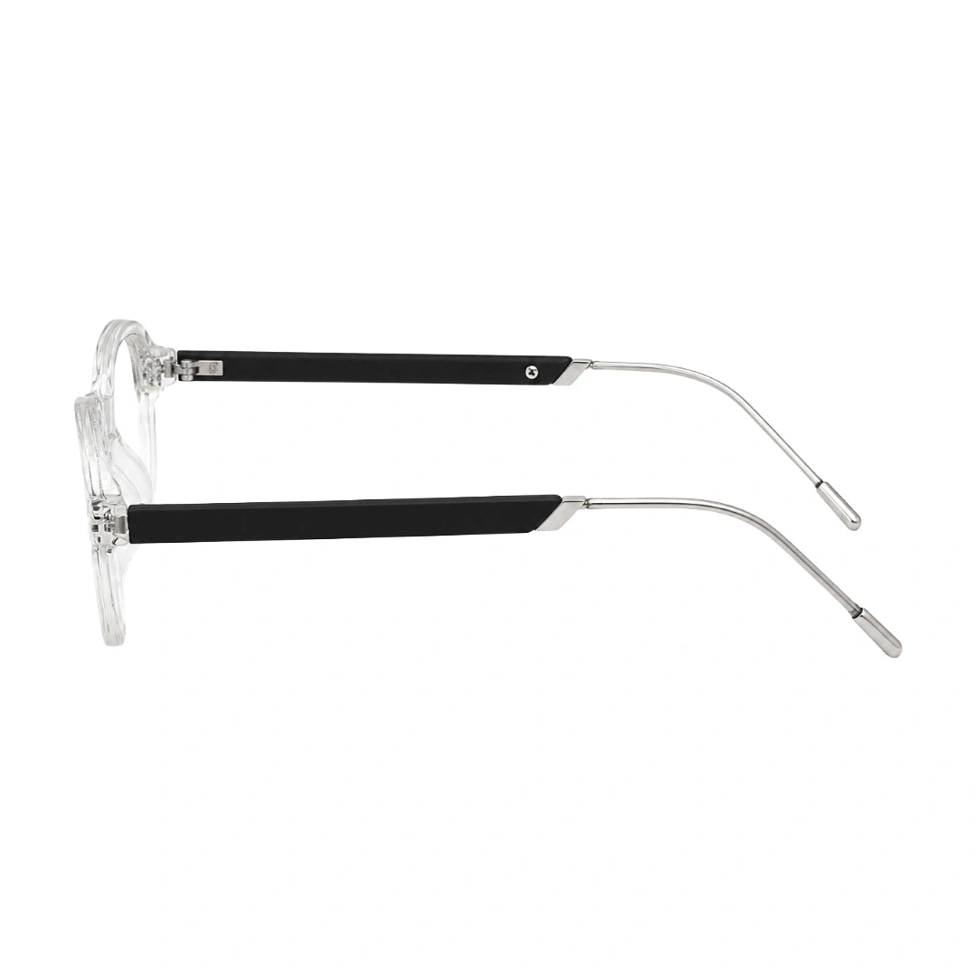 OS Love My Country 69208 geometric round prescription eyeglasses in transparent and black, side profile view