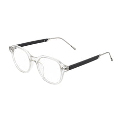 OS Love My Country 69208 geometric round prescription eyeglasses in transparent and black, three-quarter angled view