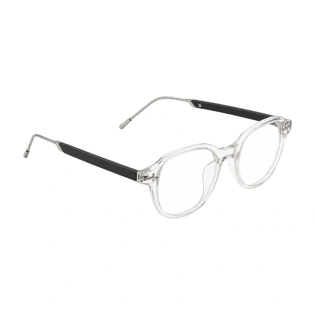 OS Love My Country 69208 geometric round prescription eyeglasses in transparent and black, angled view