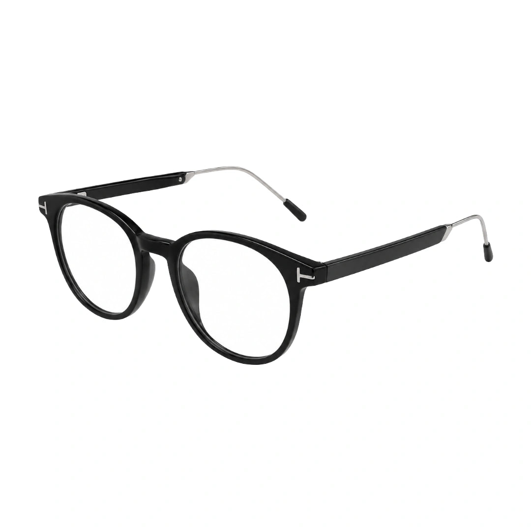 OS Love My Country 69209 round full-rim prescription eyeglasses in glossy black, three-quarter angled view