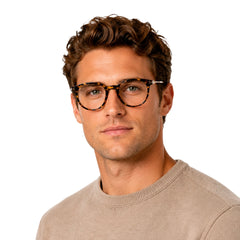 Man wearing OS Love My Country 69209 round full-rim prescription eyeglasses