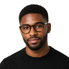 Man wearing OS Love My Country 69209 round full-rim prescription eyeglasses, front view
