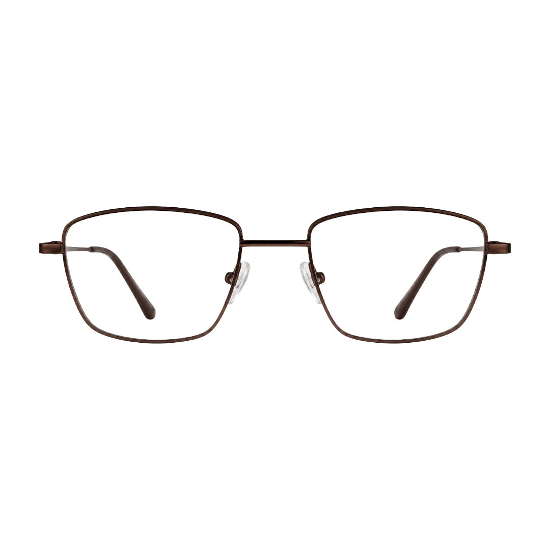 OS PrismX 75101 rectangular full-rim metal eyeglasses in brown, front view