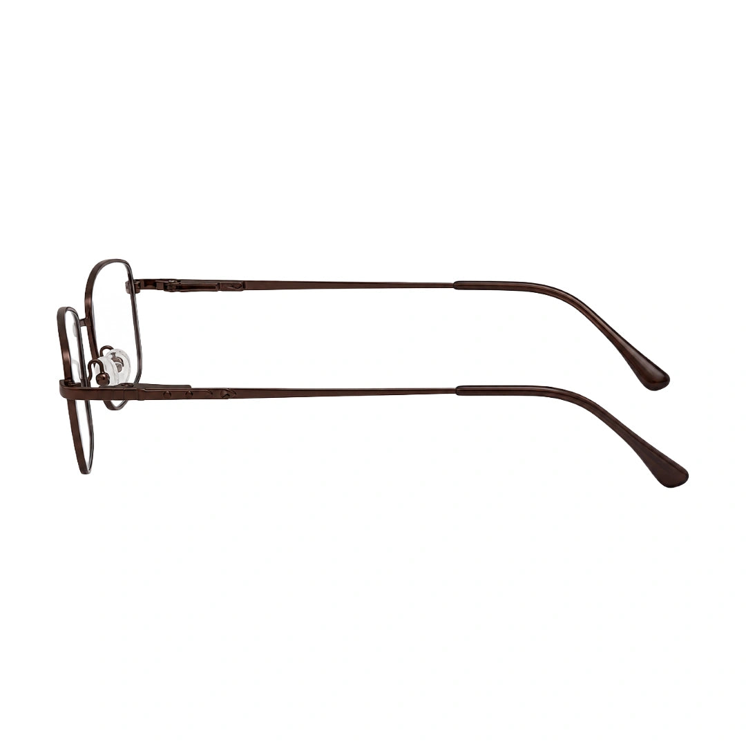 OS PrismX 75101 rectangular full-rim metal eyeglasses in brown, side profile view
