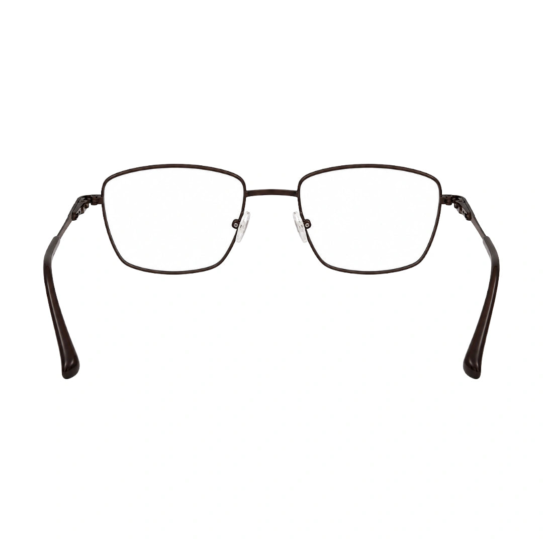 OS PrismX 75101 rectangular full-rim metal eyeglasses in brown, rear view