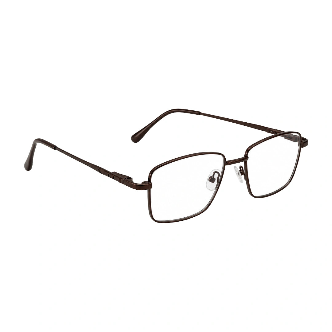 OS PrismX 75101 rectangular full-rim metal eyeglasses in brown, angled view
