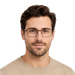 Man wearing OS PrismX 75101 rectangular full-rim metal eyeglasses in brown