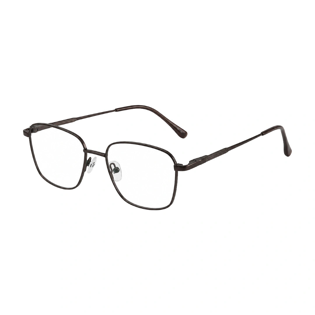OS PrismX 75105 square full-rim metal eyeglasses in brown, three-quarter angled view