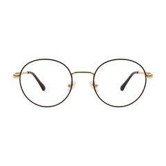 OS PrismX 75110 classic full-rim round optical frame in brown and gold, front view