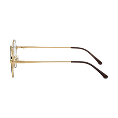 OS PrismX 75110 classic full-rim round optical frame in brown and gold, side profile view