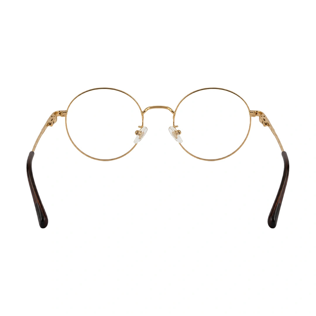 OS PrismX 75110 classic full-rim round optical frame in brown and gold, rear view