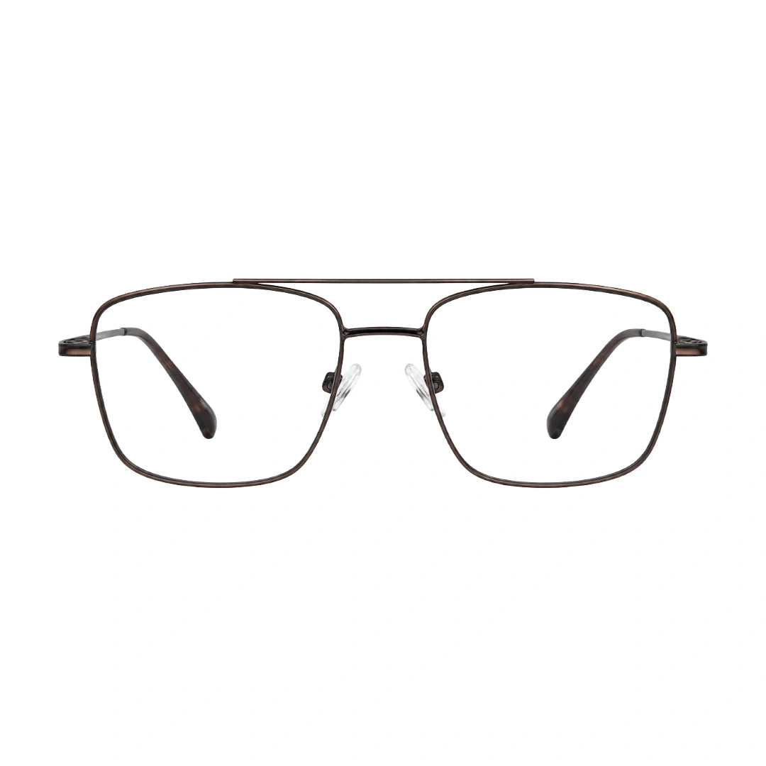OS PrismX 75111 double bridge square metal eyeglasses in brown, front view