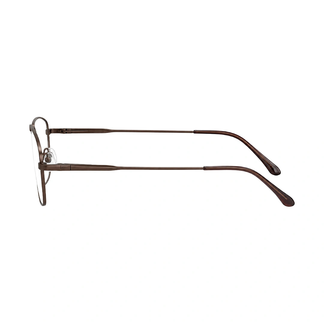 OS PrismX 75111 double bridge square metal eyeglasses in brown, side profile view