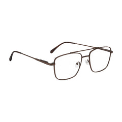 OS PrismX 75111 double bridge square metal eyeglasses in brown, angled view