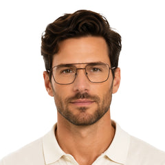 Man wearing OS PrismX 75111 double bridge square metal eyeglasses in brown
