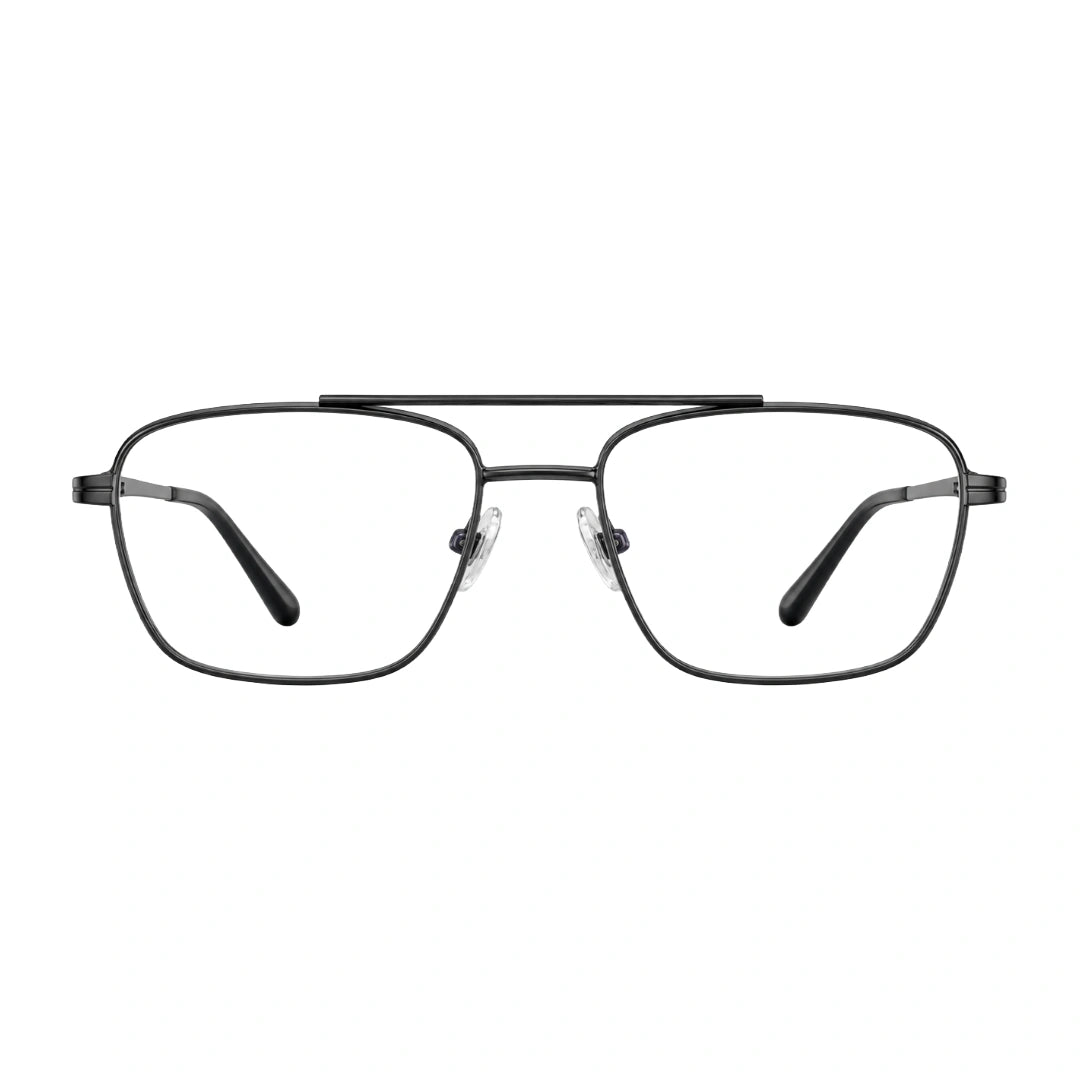OS PrismX 75111 double bridge square metal eyeglasses in gunmetal, front view