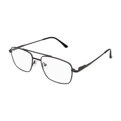 OS PrismX 75111 double bridge square metal eyeglasses in gunmetal, three-quarter angled view