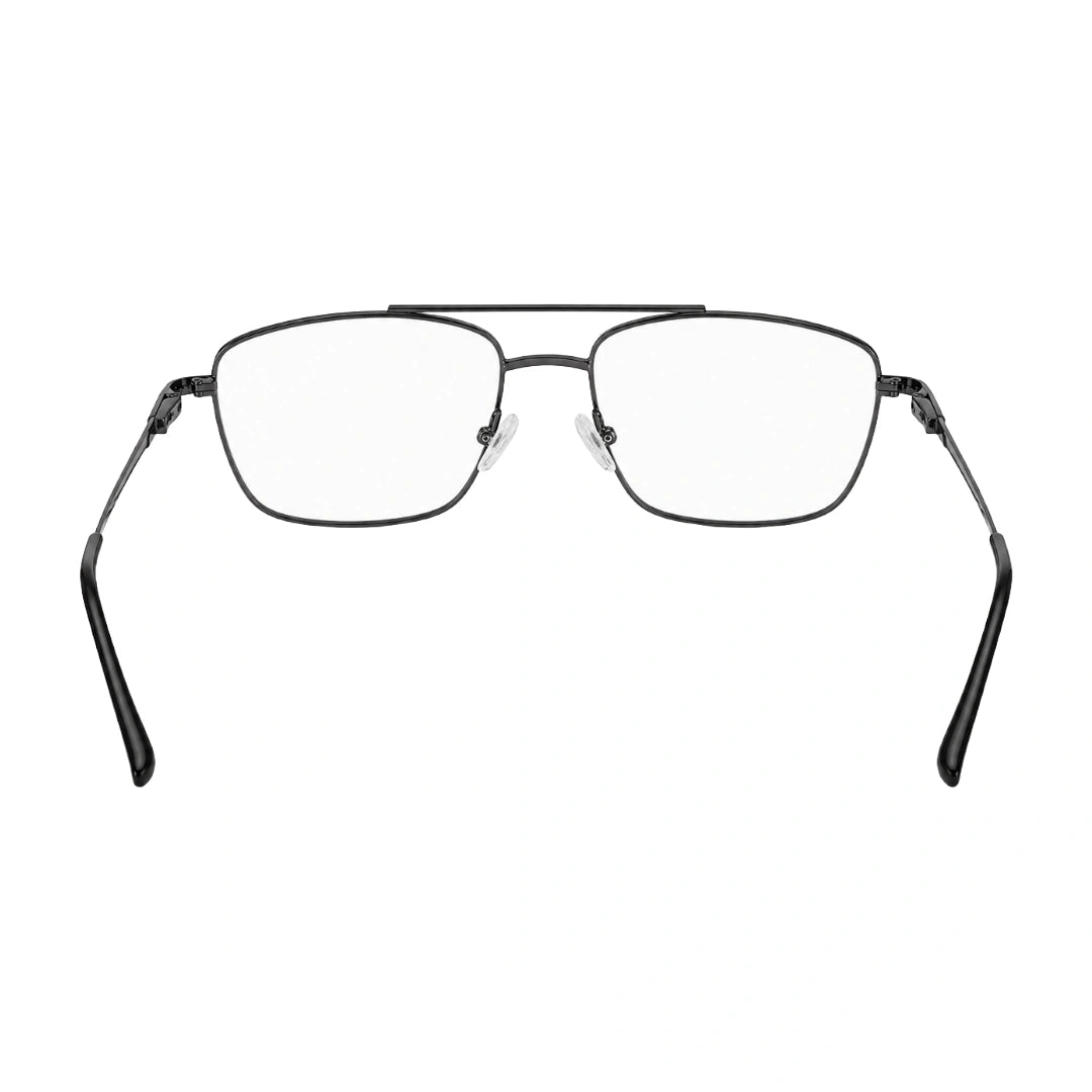 OS PrismX 75111 double bridge square metal eyeglasses in gunmetal, rear view