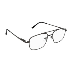 OS PrismX 75111 double bridge square metal eyeglasses in gunmetal, angled view