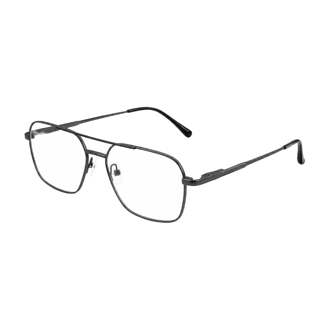 OS PrismX 75115 lightweight metal prescription eyeglasses in gunmetal, three-quarter angled view