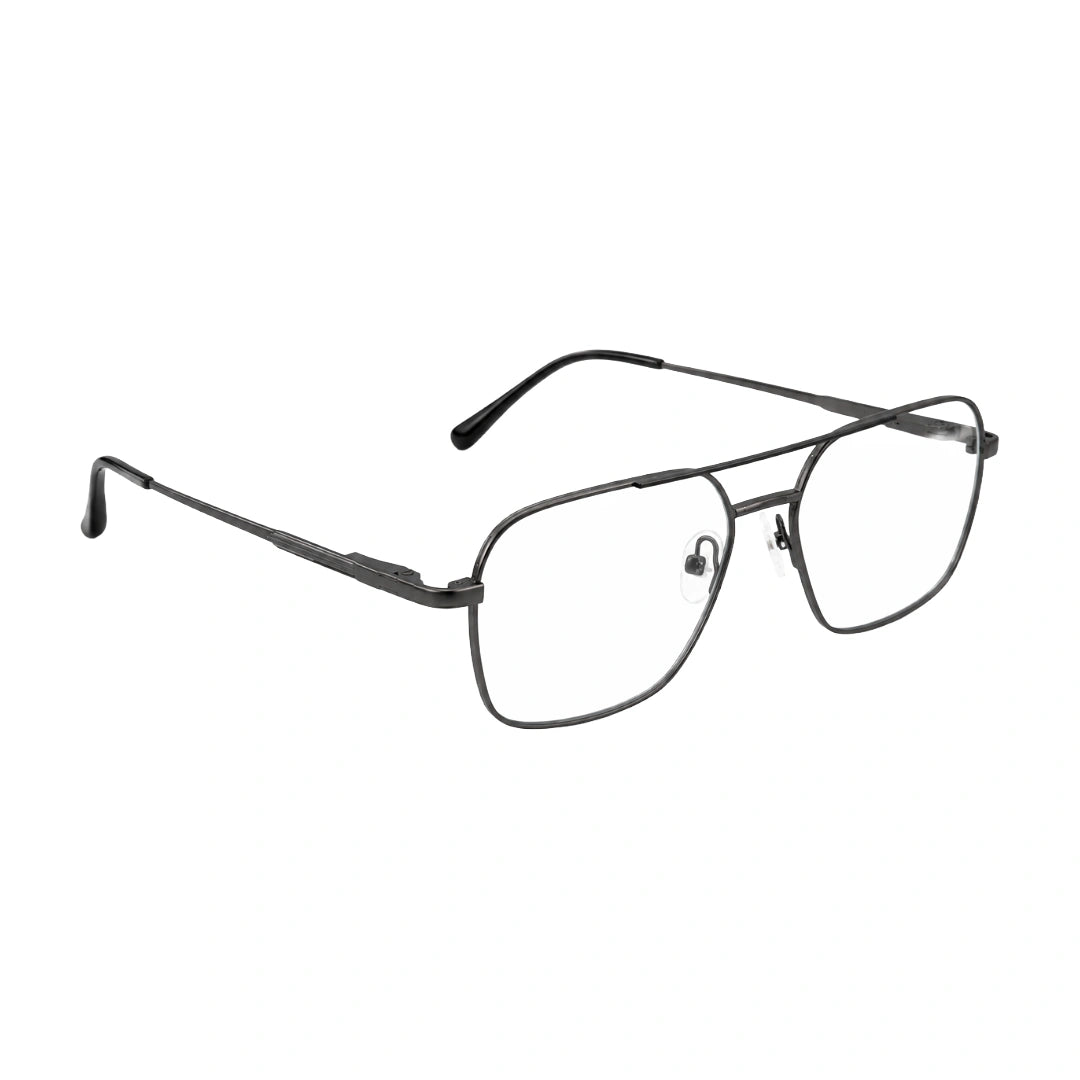 OS PrismX 75115 lightweight metal prescription eyeglasses in gunmetal, angled view