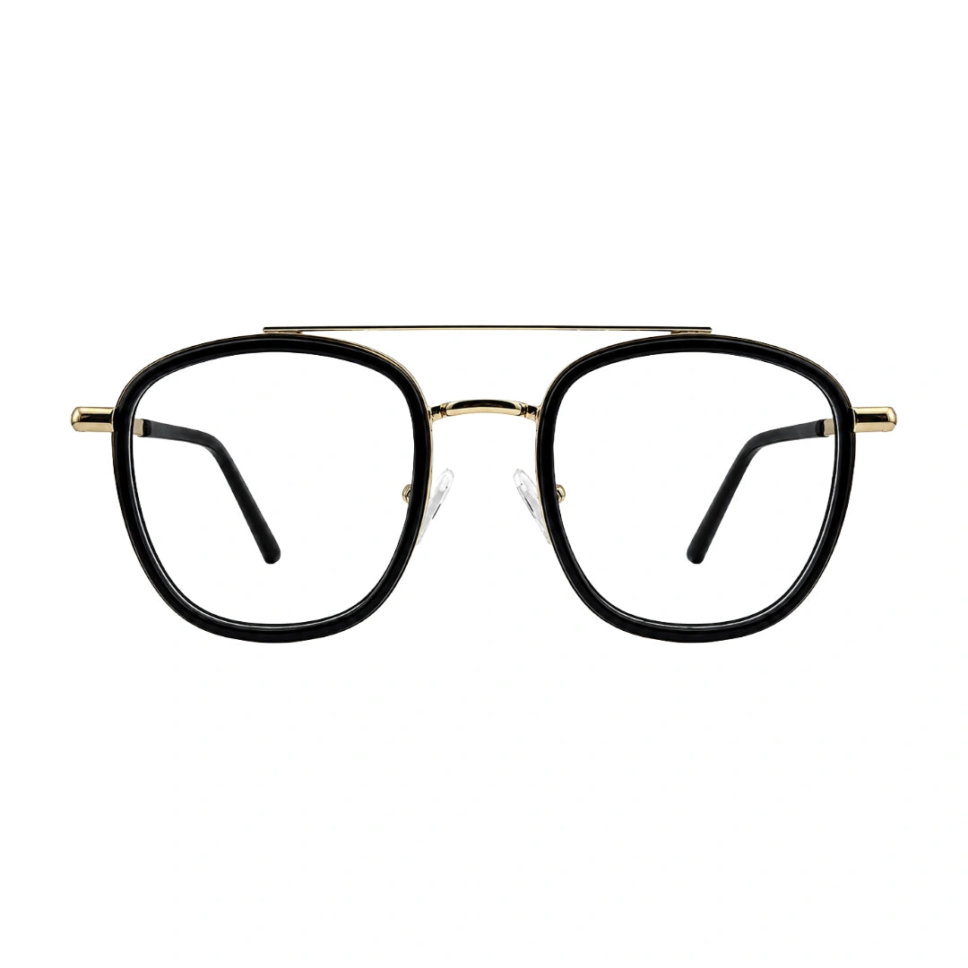 OS Slomga 31004 modern square double bridge eyeglasses in black and gold, front view