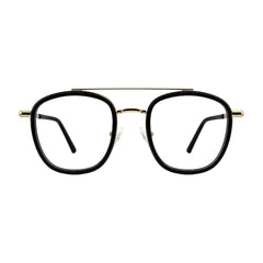 OS Slomga 31004 modern square double bridge eyeglasses in black and gold, front view