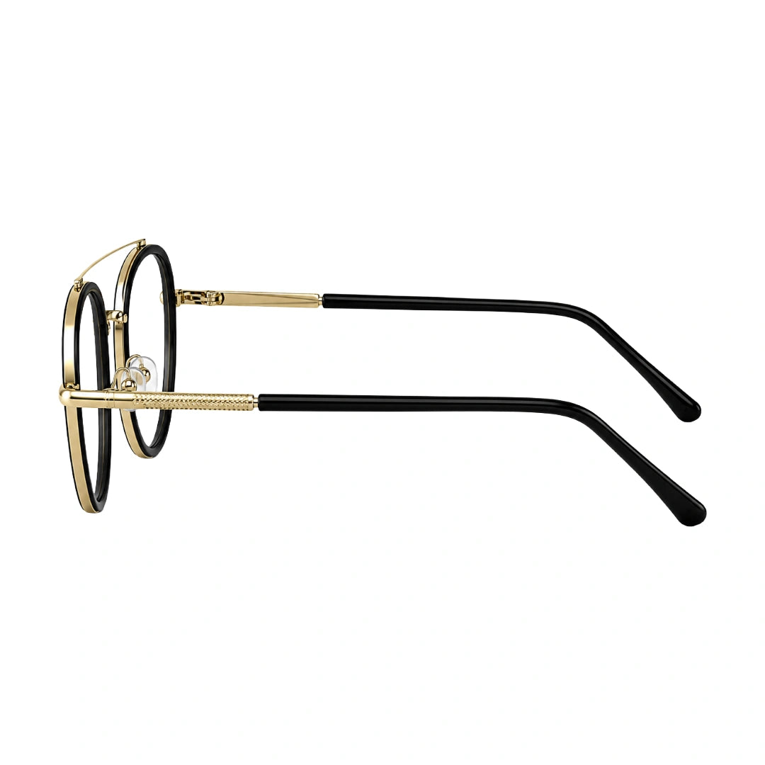 OS Slomga 31004 modern square double bridge eyeglasses in black and gold, side profile view
