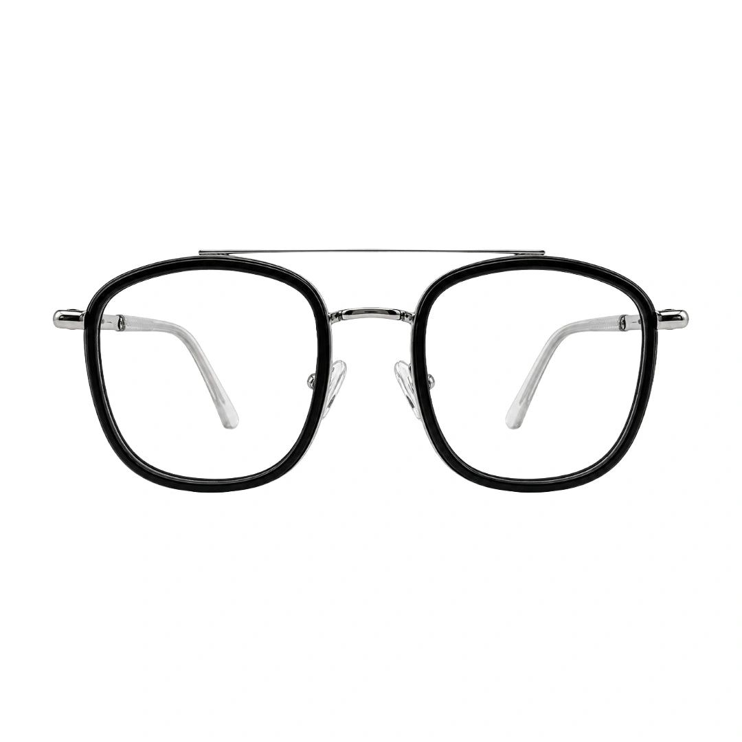 OS Slomga 31004 modern square double bridge eyeglasses in black and silver, front view