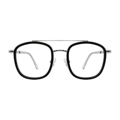 OS Slomga 31004 modern square double bridge eyeglasses in black and silver, front view