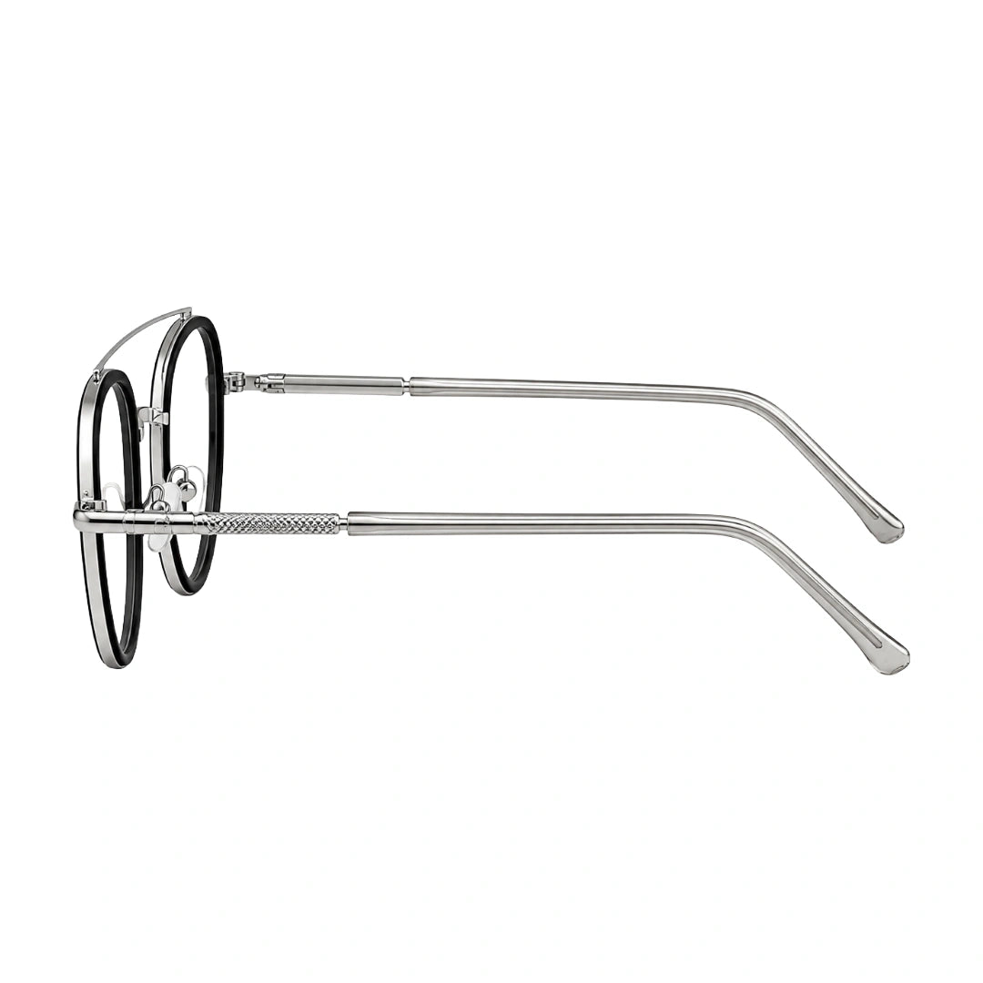 OS Slomga 31004 modern square double bridge eyeglasses in black and silver, side profile view