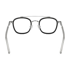 OS Slomga 31004 modern square double bridge eyeglasses in black and silver, rear view
