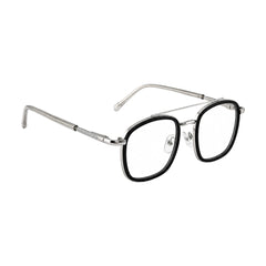 OS Slomga 31004 modern square double bridge eyeglasses in black and silver, angled view