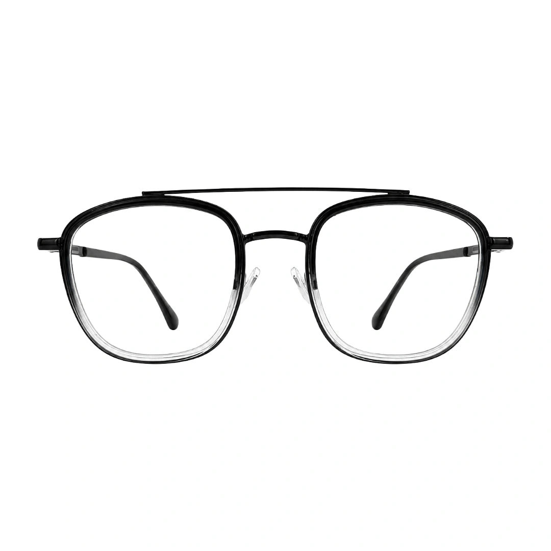 OS Slomga 31004 modern square double bridge eyeglasses in black and white, front view