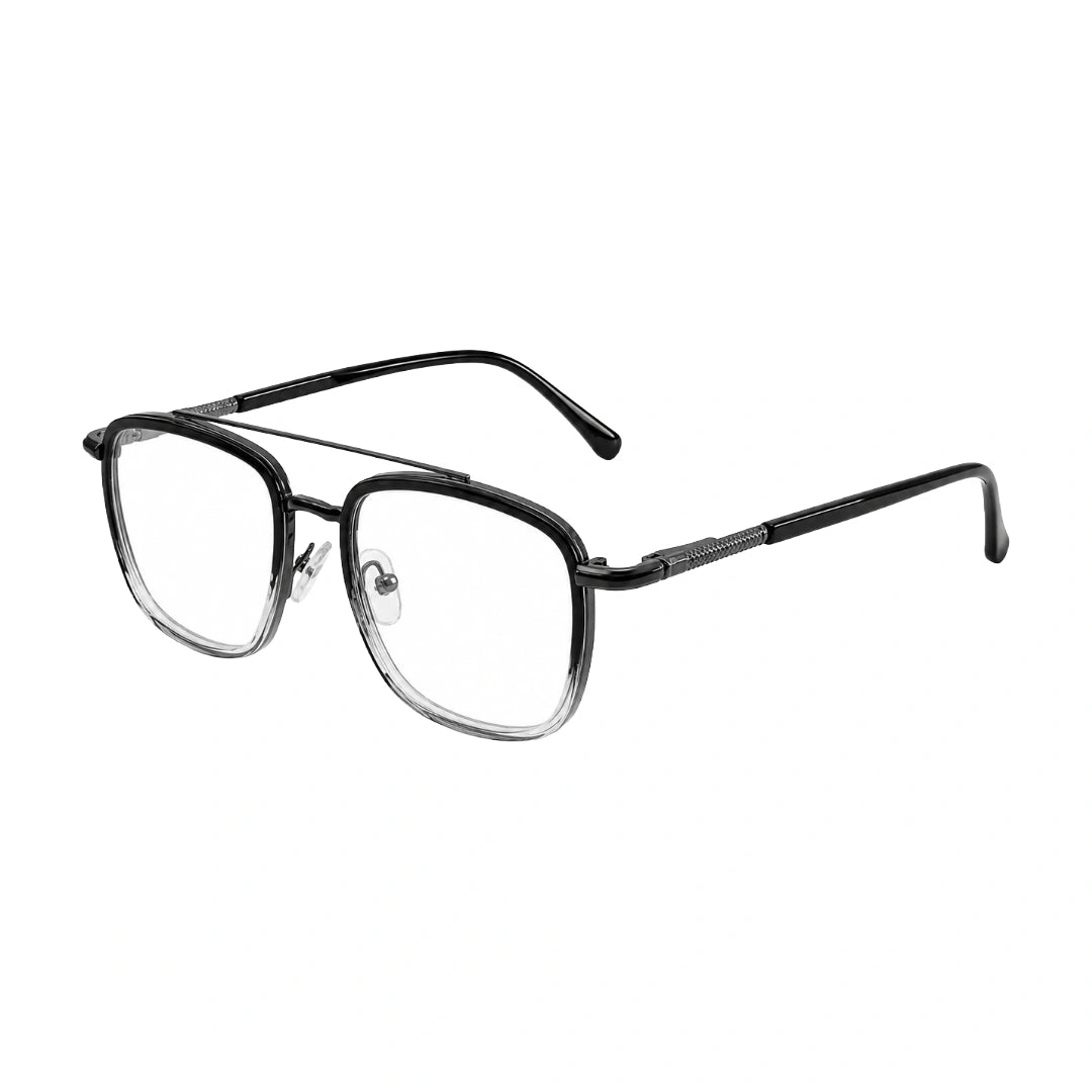 OS Slomga 31004 modern square double bridge eyeglasses in black and white, three-quarter angled view