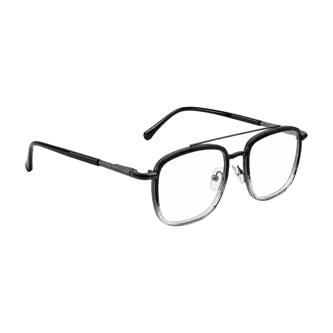 OS Slomga 31004 modern square double bridge eyeglasses in black and white, angled view