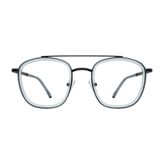 OS Slomga 31004 modern square double bridge eyeglasses in blue and gunmetal, front view