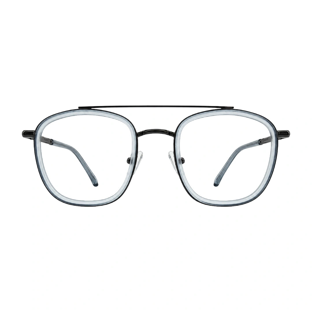 OS Slomga 31004 modern square double bridge eyeglasses in blue and gunmetal, front view