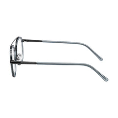 OS Slomga 31004 modern square double bridge eyeglasses in blue and gunmetal, side profile view